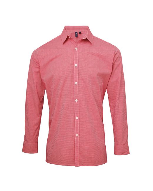 PREMIER Pink Microcheck Long Sleeve Shirt Cotton for men