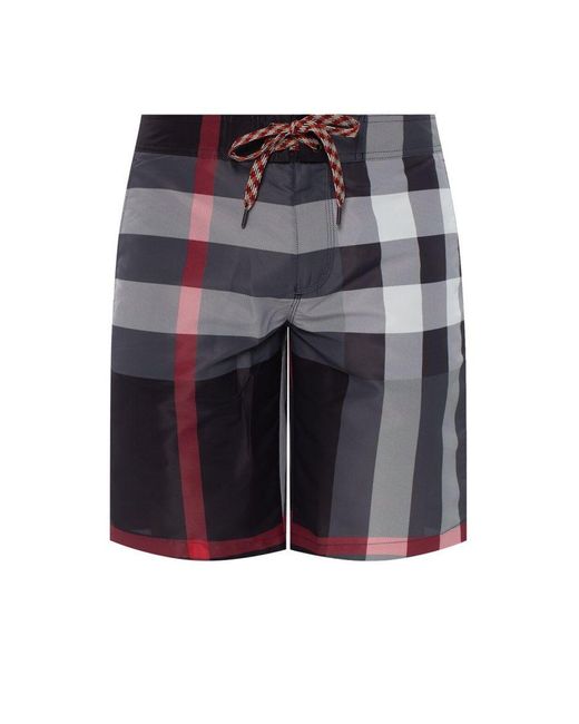 Burberry Blue Grey Checkered Swim Shorts for men