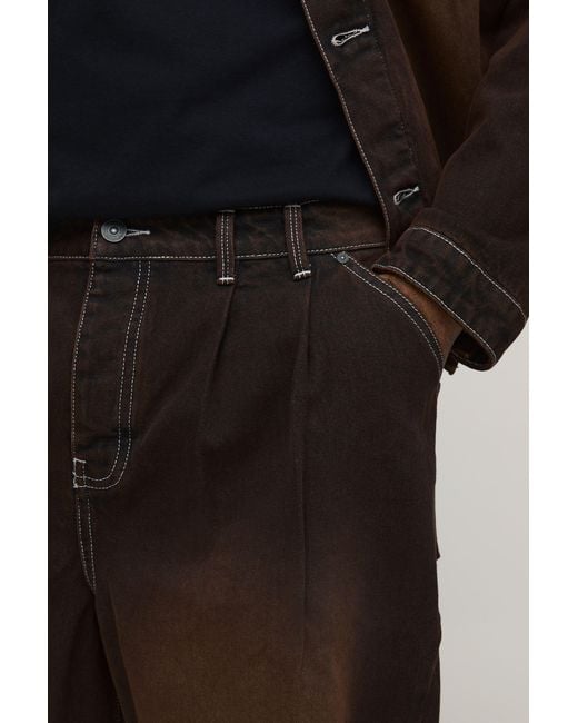 BoohooMAN Black Plus Tinted Washed Pleat Front Parachute Longline Denim Jorts for men