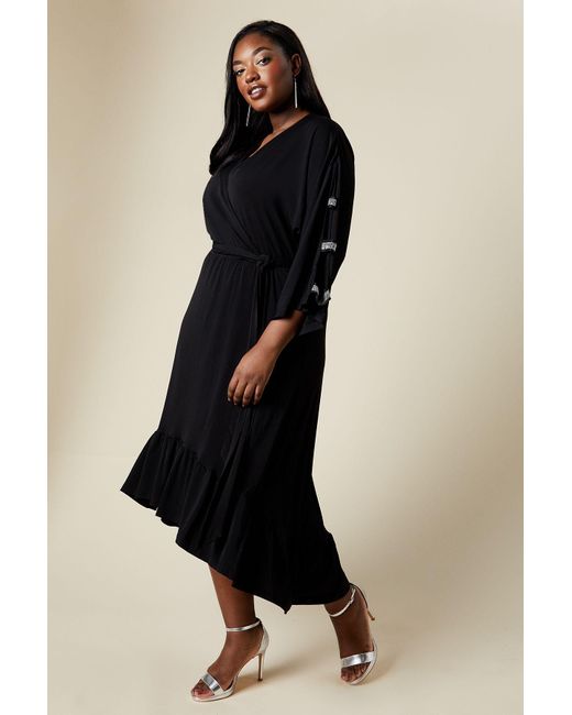 Wallis Curve Kimono Sleeve Embellished Midi Wrap Dress in Black Lyst UK