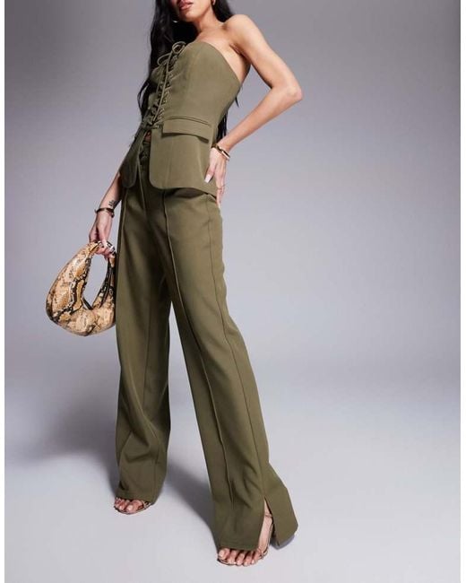 Kaiia Green Exclusive Straight Leg Front Seam Trousers Co-Ord