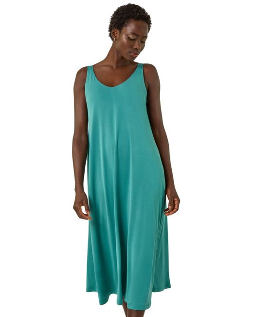 Roman Green Strappy Jersey Midi Dress