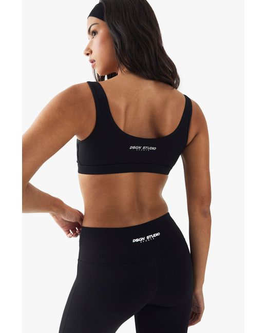 DSGN Studio Black Sport Zip Front Light Support Padded Sports Bra