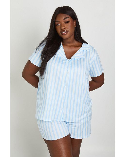 Boohoo White Plus Stripe Short Sleeve And Pj Set