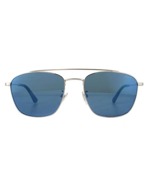 Police Blue Square Shiny Palladium Smoke Mirror Sunglasses for men