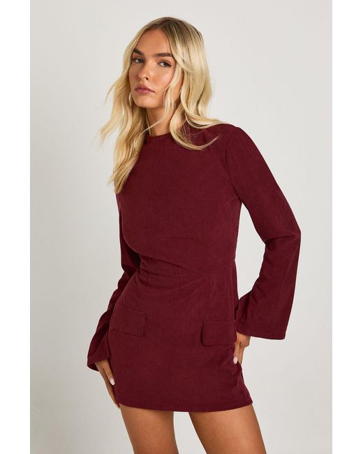 Boohoo Red Cord High Neck Neck Mini Dress