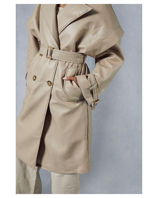 MissPap Blue Longline Oversized Leather Look Trench Coat