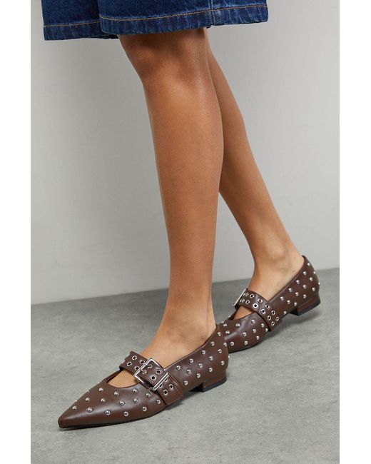 Faith Gray Clarissa Faux Leather Studded Pointed Ballerinas