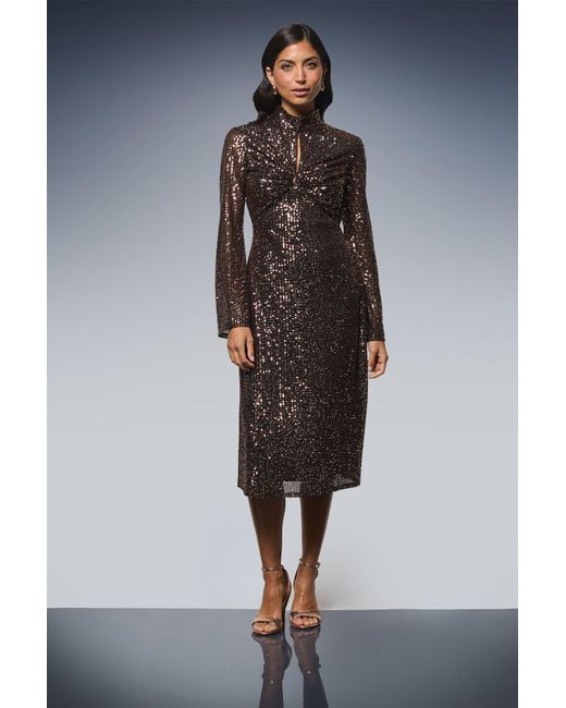 Wallis Blue High Neck Sequin Midi Dress