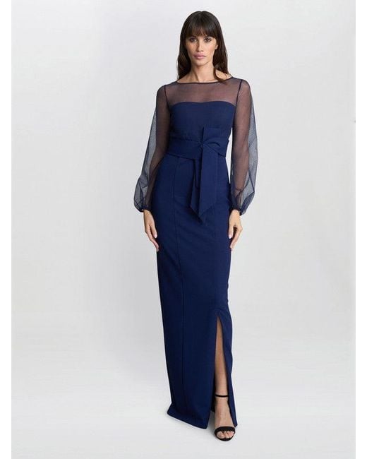 Gina Bacconi Blue Joanne Crepe And Mesh Maxi Dress
