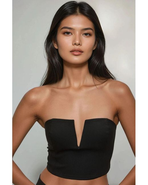 Hiccup Black Strapless Fitted Crop Top
