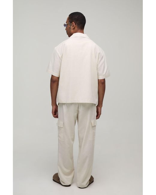 BoohooMAN Natural Straight Fit Linen Look Cargo Trouser for men