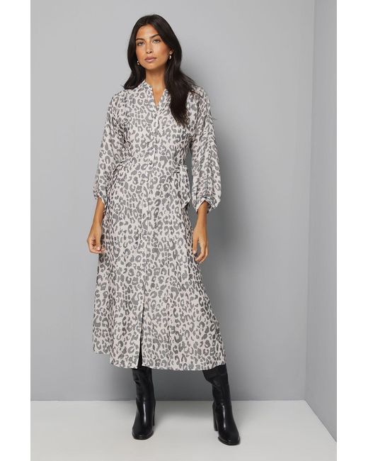 Wallis Gray Floral Button Through Tie Midaxi Dress