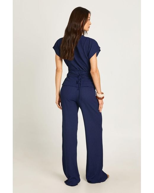 Boohoo Blue Tall Crinkle Tie Back Top Wide Leg Trouser Co Ord