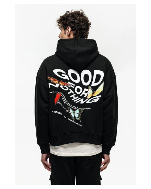 Good For Nothing Black Oversized Cotton Blend Printed Hoodie for men
