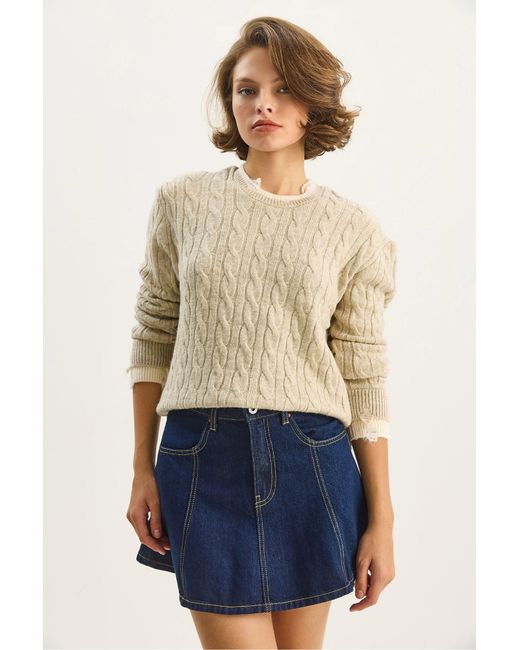 Bianco Lucci Natural Hair Braid Patterned Sweater