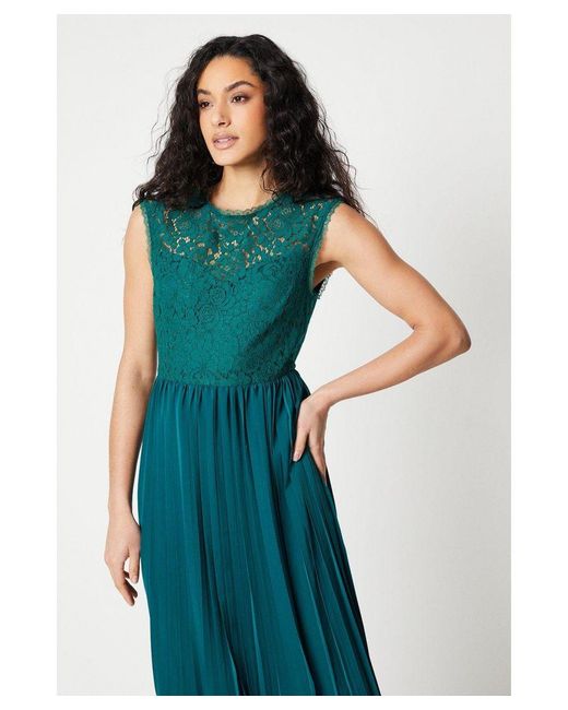 PRINCIPLES Blue Pleated Lace Midi Dress