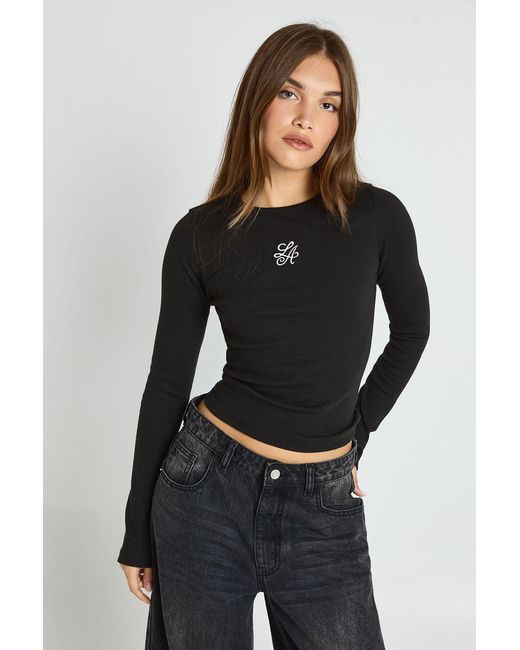 Boohoo Black Embroidery Long Sleeve Top
