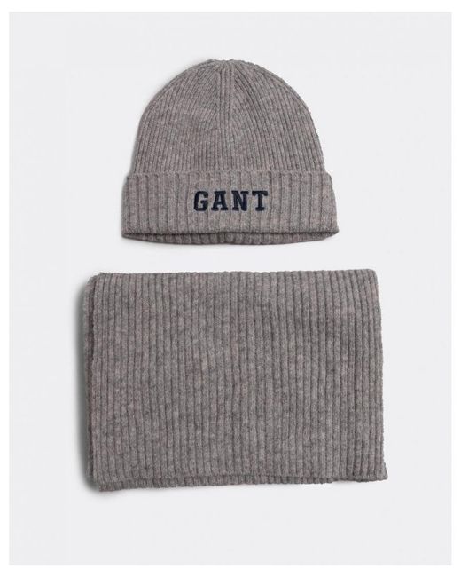 Gant Gray Beanie & Scarf Gift Set for men