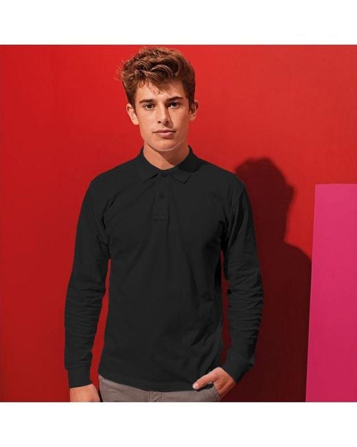 Asquith & Fox Black Classic Fit Long Sleeved Polo Shirt for men