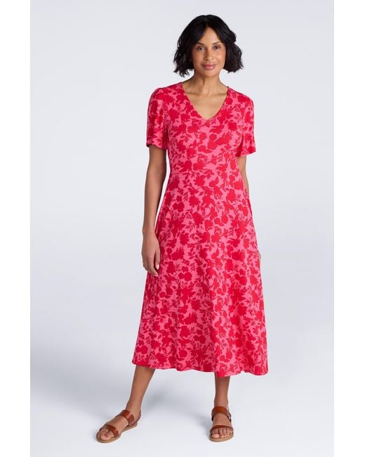 Mountain Warehouse Red 'Como' Printed Tea Dress Casual Lightweight Short Sleeve Midi Outfit Viscose