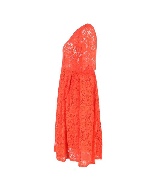 Ganni Red Lace Detailed Midi Dress