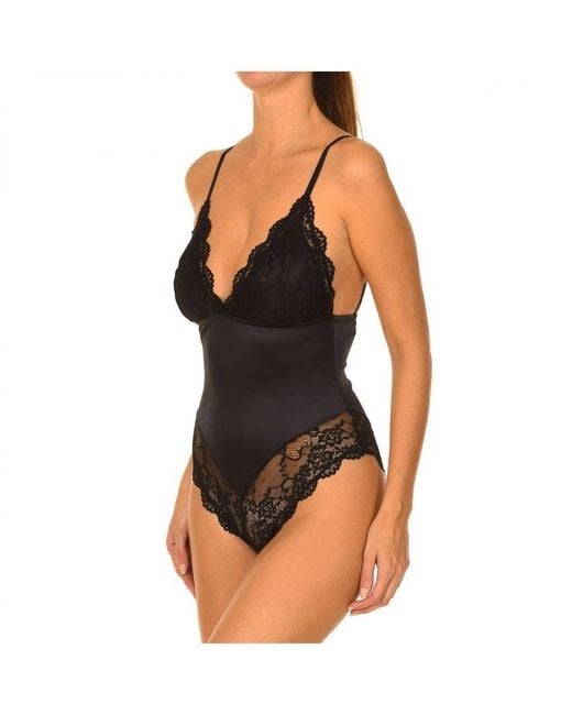 Guess Black Strappy Bodysuit With Lace