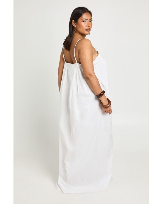 Boohoo White Plus Cotton Poplin Pleated Volume Maxi Dress