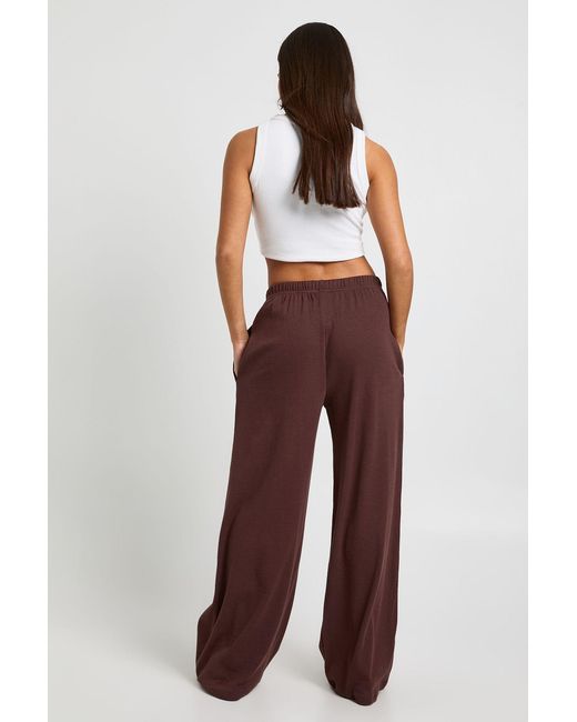 Boohoo Brown Petite Rib Wide Leg Trouser