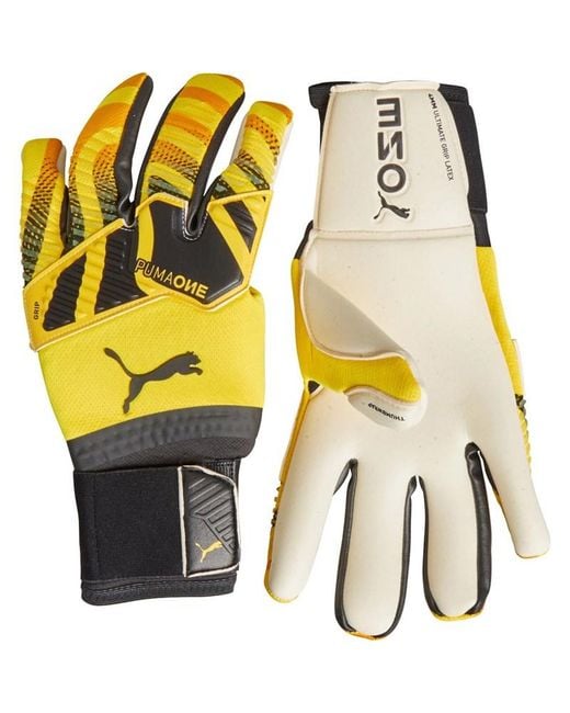 PUMA Yellow One Grip 1 Hybrid Pro Adults Goalkeeper Gloves