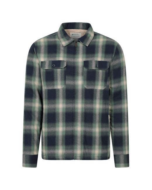 Mountain Warehouse Green 'Stream Ii' Lined Flannel Shirt With Front Pockets Warm Cosy Top Cotton for men