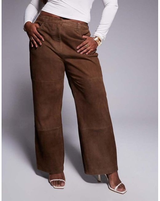 ASOS Brown Curve Straight Leg Suede Panelled Trousers