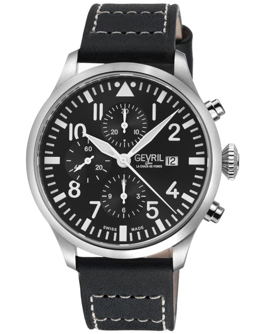 Gevril Black Vaughn Chronograph Leather Swiss Automatic Eta 7750 Watch for men