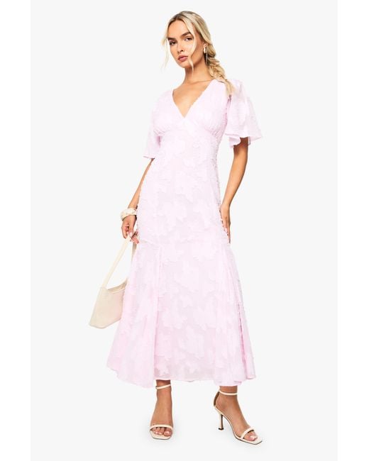 Boohoo Pink Burnout Floral Angel Sleeve Midaxi Dress
