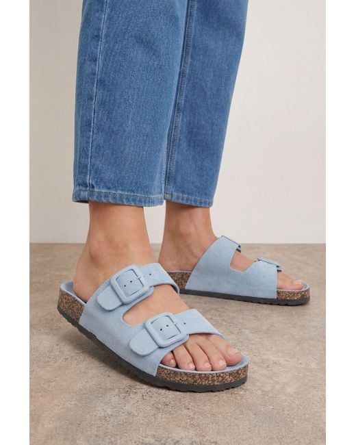 Oasis Blue Maisie Faux Suede Buckle Footbed Slider