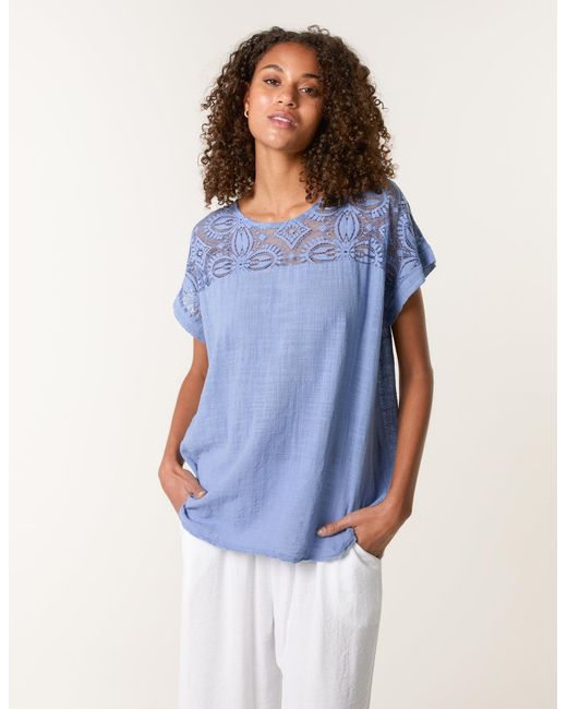 Blue Vanilla Blue Lace Pattern Cotton Top