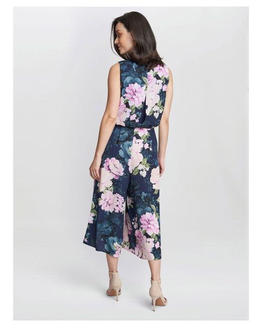 Gina Bacconi Blue Hope Printed Cropped Jumpsuit With Tie Belt