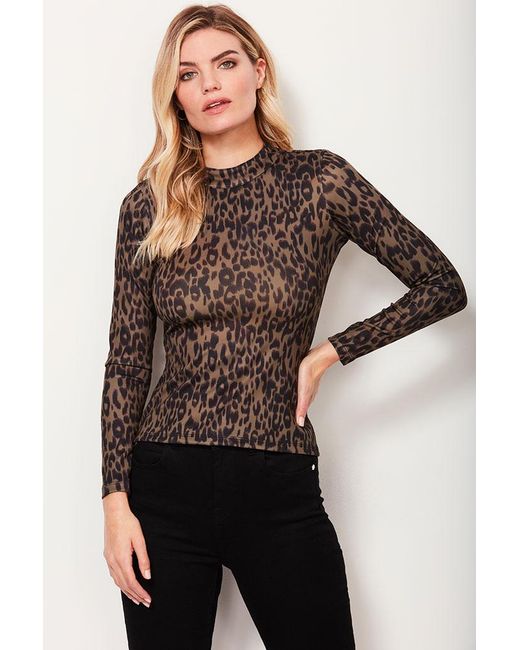 Sosandar Multicolor Khaki Leopard Print Open Back Top