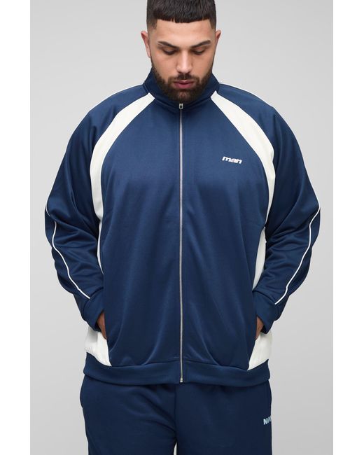 BoohooMAN Blue Plus Embroidered Regular Fit Track Jacket for men