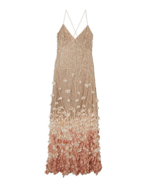 Karen Millen Natural Floral Applique Woven Strappy Maxi Dress