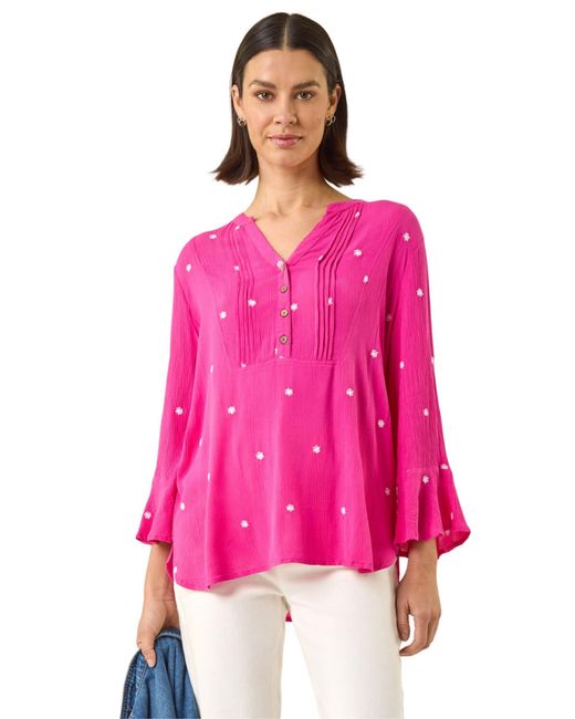 Roman Pink Embroidered Dot Top