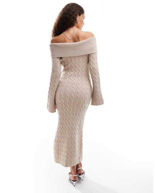 emory park Natural Cable Knit Off-Shoulder Chunky Knitted Dress