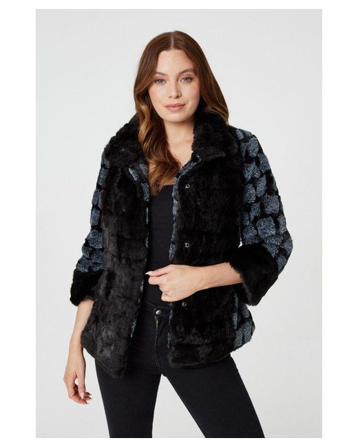 Izabel London Black Faux Fur 3/4 Sleeve Cropped Jacket