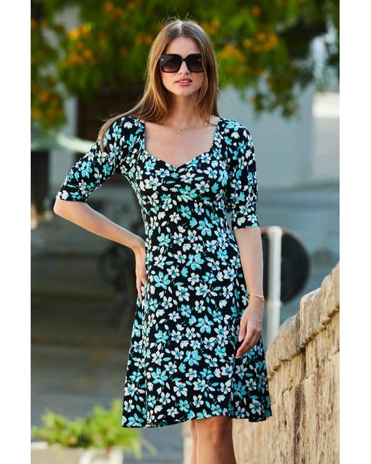 Sosandar Green Floral Print Ruched Detail Dress