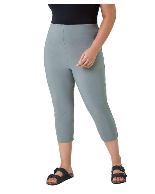 Roman Curve Blue Cropped Elastic Waist Stretch Trouser