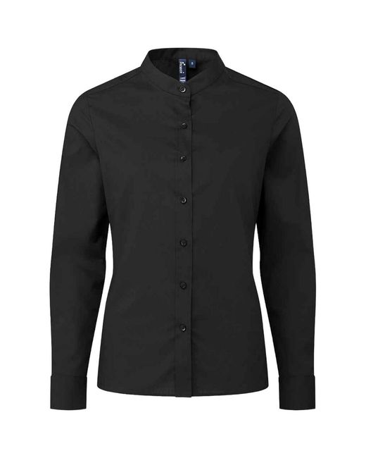 PREMIER Black Ladies Banded Grandad Collar Formal Shirt