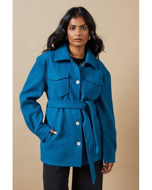 Oasis Blue Belted Button Through Jacket