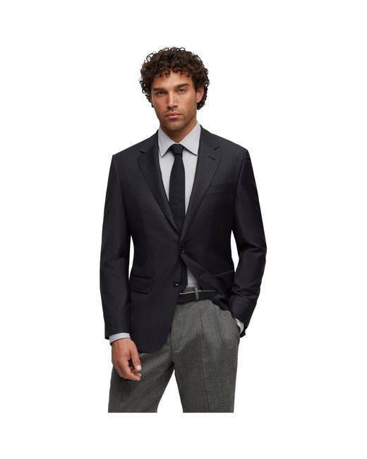 Boss Black Solid Patterned Notch Collared Suit Jacket for men