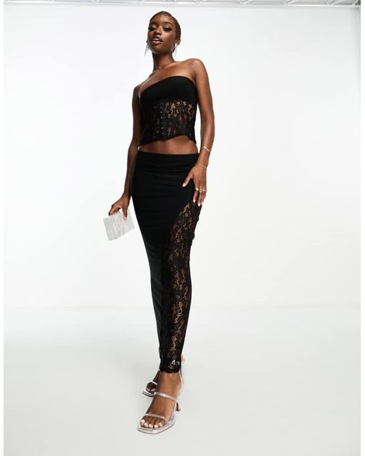 Public Desire Lace Insert Column Maxi Skirt Co-ord in Black | Lyst UK