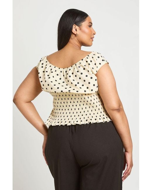 Boohoo Natural Plus Polka Dot Crepe Bardot Top